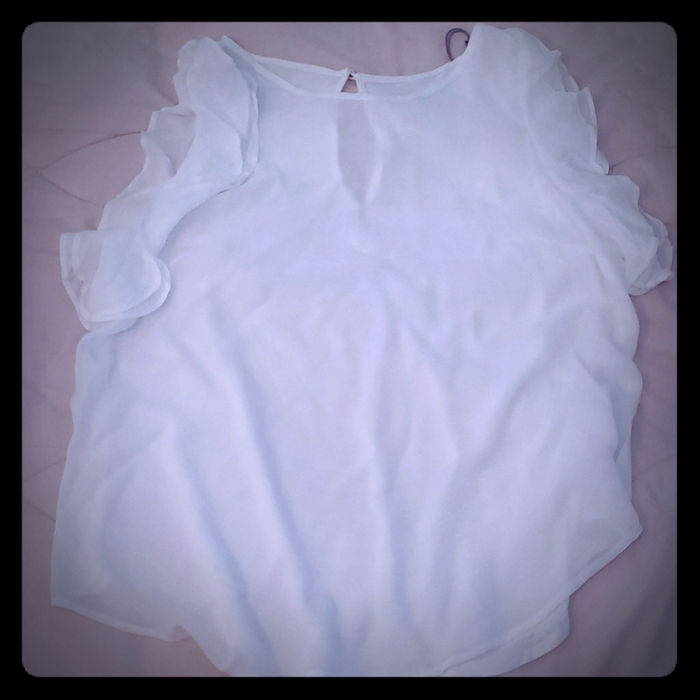 White ruffle sleeve top